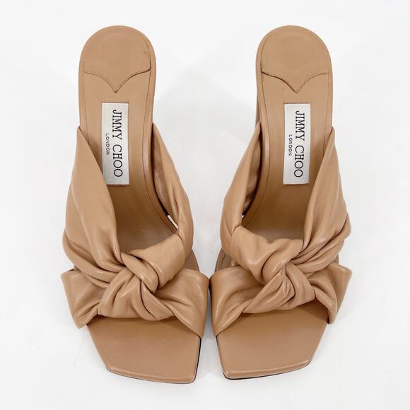 Jimmy Choo Avenue 85 Beige Tan Leather Knotted Block Heel Slide Sandals IT 39 - Picture 6 of 12